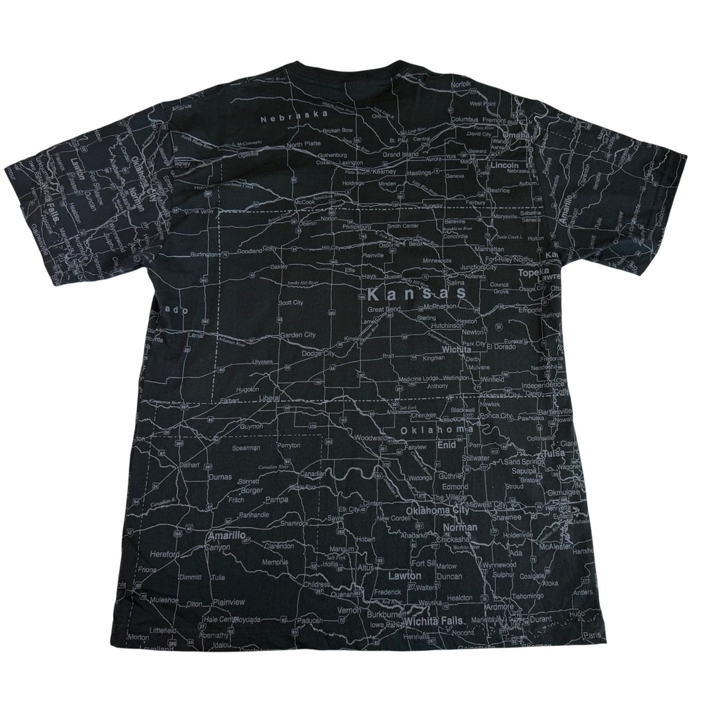 Vtg State of Mine Kansas Sunflower State Map T-Shirt Mens L Black All Over Print - Picture 6 of 7